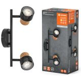 LEDVANCE DECOR SPOT CORK, 2 x 3,4W, 460lm, zwart, spot, verstelbare koppen, veelzijdig gebruik, interieurspot, vervangbare ledlampen, warm witte lichtkleur, GU10