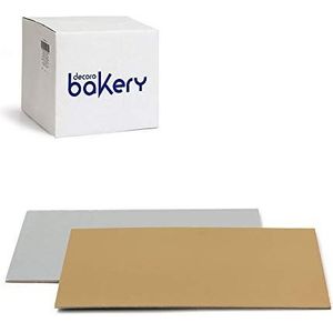 Decora, 5933025 100 taartplateaus 40 x 60 x 1 H mm, kleur goud en zilver, van karton, gecoat met waterdichte folie, ideaal voor het presenteren en serveren van snoep