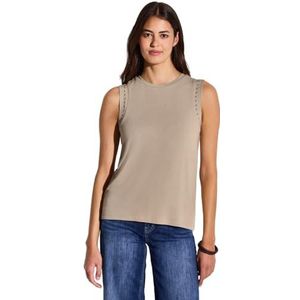 Street One Dames jersey top met klinknagels, Coastal Beige, 42