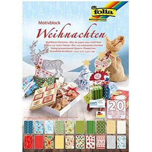 folia 47249 - motiefblok Kerstmis, 270 g/m², ca. 24 x 34 cm, 20 vellen gesorteerd in 20 verschillende motieven - voor het knutselen en creatief ontwerpen van kaarten, raamafbeeldingen en voor