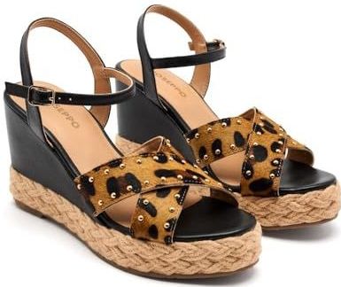 Espadrilles - Leer - Luipaardprint - Hakhoogte 10 cm