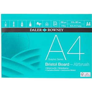 Daler-Rowney Graphic Series Smooth Surface 250gsm A4 Bristol Board Pad, gelijmd 1 kant, zuurvrij, 20 witte vellen, ideaal voor professionele artiesten en studenten