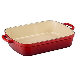 Le Creuset Signature geëmailleerde gietijzeren braadpan met handgreep en twee schenklippen, voor alle soorten kookplaat en ovens, 37 cm, 6,6 liter, kersenrood