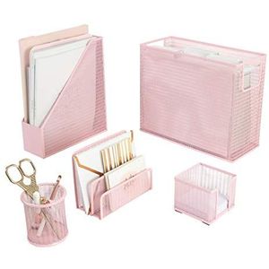 Blu Monaco 5-delige roze bureau-organizerset - met bureautop hangende bestandsorganizer - roze bureauaccessoires voor vrouwen op kantoor