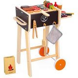 Janod Houten barbecue, imitatiespeelgoed, keuken en dinette voor kinderen, 57 accessoires, 2 stille wielen, vanaf 3 jaar, J06619, meerkleurig