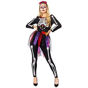 Amscan - Volwassenen Dag van de Doden Skelet Dames Halloween Fancy Dress Kostuum Maat: 8-20, Meerkleurig, 40-42