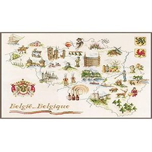 Lanarte PN-0173689 kruissteekset landkaart van België, cijfermonster tellpatroon, katoen, meerkleurig, 64 x 50 cm / 25,6"" x 20