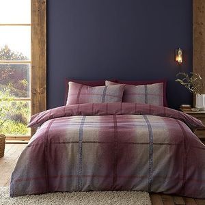 Catherine Lansfield Geborsteld Katoen Melrose Tweed Check Omkeerbare Dubbele Dekbedovertrek Set met Kussenslopen Plum