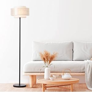 Brilliant 1-vlammige vloerlamp in natuurstijl - decoratieve staande lamp met voetschakelaar - geschikt voor E27 lampen van metaal/textiel/papier, in zwart/beige - Ø 36cm &,53m hoogte, 93134Z09