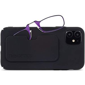 ThinOptics Leesbril 2,50 paarse frames met universele pod compacte behuizing - ultralichte opvouwbare rechthoekige bril - clip-on neus - 2,50 sterkte met Flex-Fit technologie