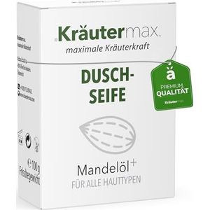 Kräutermax amandelolie, zeep, douchezeep voor mannen en dames, vaste douchegel natuurlijke cosmetica, ook als vaste shampoo, 2-in-1, natuurlijke zeep, 1 x 100 g