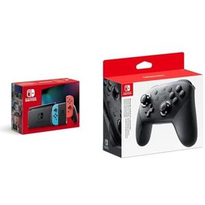 Nintendo Switch Console (Neon Blauw/Neon Rood) & Nintendo 250006 Pro Controleur, Zwart (Nintendo Switch)