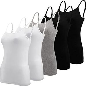 BQTQ 5 stuks basic hemdje met verstelbare bandjes voor dames en meisjes, Wit, Zwart, Grijs, XXL