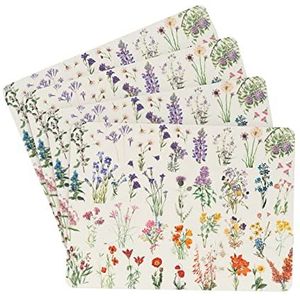 SalvamTafelkleed Botanical Wild Flowers – Set van 4 afzonderlijke tafelkleden, decoratief, stijf, hittebestendig, krasbestendig – KoKonote accessoires