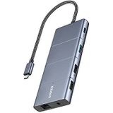 Anker 565 11-in-1,USB_C Hub, 10 Gbps USB_A datapoorten, 4K HDMI, DisplayPort, 100W PD, 2 USB 2.0 data, Ethernet, AUX, microSD en SD, Geschikt voor XPS en meer