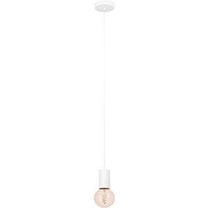 EGLO Koord hanglamp Pozueta 1, pendellamp boven eettafel, koordhanger met E27 fitting, eettafellamp van wit metaal, lamp hangend voor woonkamer, Ø 6,5 cm