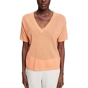 ESPRIT Collection Met linnen: shirt met gatenbreipatroon, koraalrood, XL