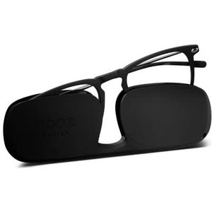 Nooz Leesbril, zwart, correctie +3,00, vierkante vorm, loepbril voor mannen en vrouwen, model Dino-collectie Essential, Zwart, Eén maat