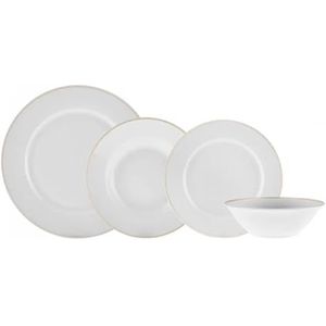 Karaca Rebeca Porseleinen 16-delig dinerservies voor 4 personen, gouden serviesset, uniek design, rond servies, wit porselein, dagelijks en speciaal servies