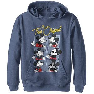 Disney Characters Boxed Mickey Boy's Hooded Pullover Fleece, Navy Blue Heather, Small, Heather Navy, S