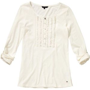 Tommy Hilfiger Dames shirt met lange mouwen, Juno Ruffle Henley LS/1M87619115, wit (118 Snow White)., 40