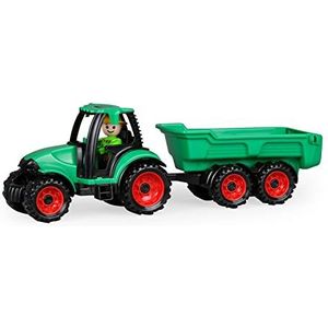 Lena 01625 - Truckies tractor met aanhangwagen, stabiele tractorset ca. 38 cm, speelgoedvoertuigset met trekker en aanhanger voor kinderen 2+, robuuste speelset voor zandbak, strand en kinderkamer