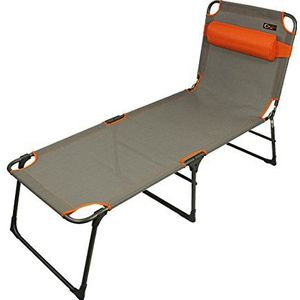 Portal Outdoor lichte inklapbare campingstoel met gewatteerde hoofdsteun en verstelbare rugleuning, plat ingeklapt, tot 120 kg