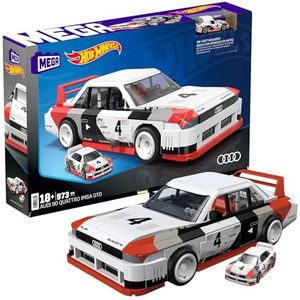 MEGA Hot Wheels verzamelbaar autobouwspeelgoed, Audi 90 Quattro IMSA GTO met 973 onderdelen en metalen model, bouw- en showset voor verzamelaars, rood, HRY20