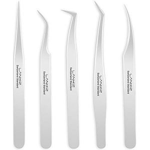 LANKIZ Wimper Extension Pincet Set 5 STKS voor Volume Wimpers Extensions Rvs Wimper Pincet voor Extensions-Zilver