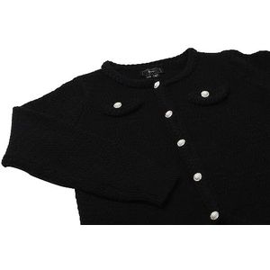 faina Dames-design geïnspireerde gebreide jas met ronde hals en single-breasted zwart maat XS/S, zwart, XS