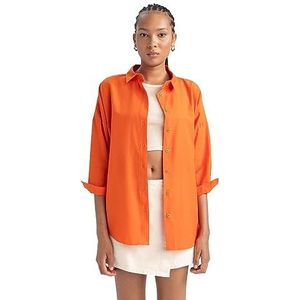 DeFacto Oversized shirt voor dames, lange mouwen, comfortabele tops voor dames, casual shirt met lange mouwen, oranje, XS