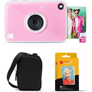 KODAK Printomatic+ 10 MP instantcamera-startpakket met draagtas, RGB-LED en 20 stuks Zink-kleefpapier – roze