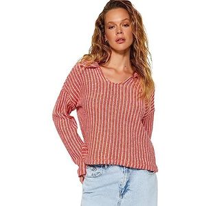 Trendyol Sweatshirt met lange mouwen voor dames, kleurblok, regular sweatshirt, roze, L, Roze, L
