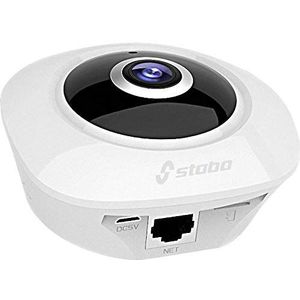 Stabo Elektronik WLAN indoorcam_fisheye 360° HD bewakingscamera intercom nachtzicht 128GB microSD-slot app-besturing Android/iOS