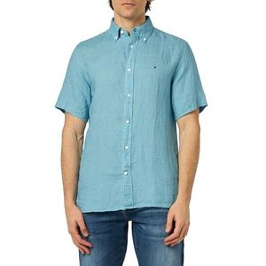 Tommy Hilfiger Mannen Pigment Geverfd Linnen Rf Shirt S/S Casual Shirts, Blauw, XS, Slaperig Blauw, XS