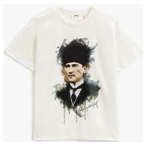 Koton Boys Atatürk bedrukt T-shirt met korte mouwen, ronde hals, katoen, wit (000), 7-8 Jaar
