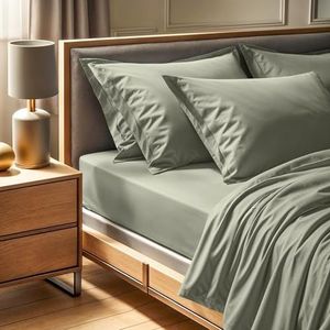 Premium Ranforce King Hoeslaken (160 x 200 + 30 cm), 100% katoen, 155 draadtelling, machinewasbaar op 30 °C, elegante groene kleur voor gezellige slaapkamers