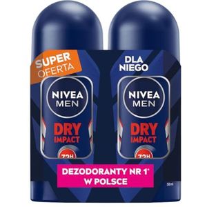 Nivea Men Black & White Dry Impact deodorantroller, 2 x 50 ml