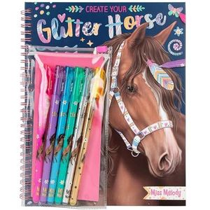 Depesche 12931 Miss Melody Creëer je Glitter Paarden - kleurboek met 30 pagina's om paardenmotieven te ontwerpen, incl. 6 glitter gelpennen