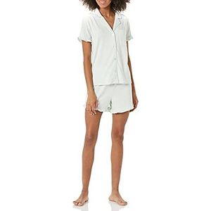 Amazon Essentials Dames katoenen modale biezen inkraag pyjamaset (verkrijgbaar in grote maten), jade groen, L
