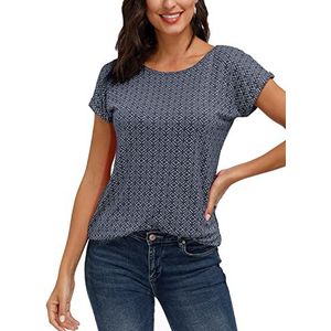 TrendiMax dames T-shirt met korte mouwen ronde hals casual chic lichtgewicht elastisch sexy, Donkerblauw, M