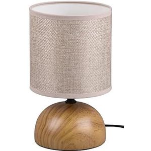 Reality Leuchten Tafellamp Luci R50351035, voet keramiek in houtimitatie, stoffen kap beige, excl. 1x E14