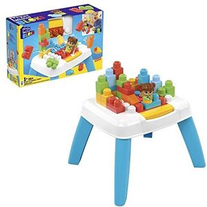 MEGA Bloks Tafel voor bouwen en afbreken, bouwset met 2 afbreekplekken, 23 grote bouwblokken en 1 Blokkenvriendjes figuur, speelgoed voor kinderen vanaf 1 jaar, HHM99