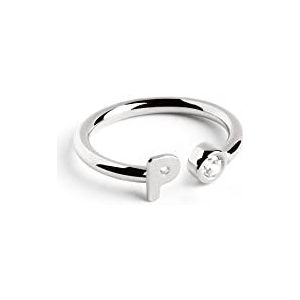 SINGULARU - Gepersonaliseerde letterdiamanten ring, zilver, verstelbaar, 925 sterling zilver, gerhodineerd, eenheidsmaat, sieraden voor dames, gemaakt in Spanje, Ajustable, Sterling zilver, niet van