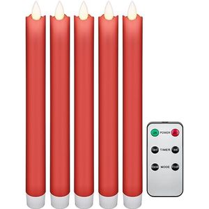Goobay 53943 LED staafkaarsen met timerfunctie/LED kaarsen met afstandsbediening/warm licht LED kaars/LED echte waskaarsen flikkerende vlam/elektrische kaarsen set van 5 / rood
