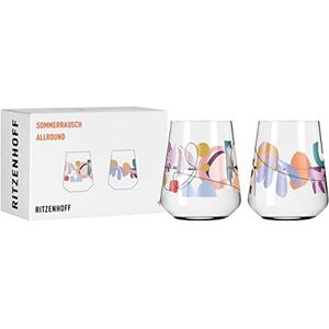 Ritzenhoff 2842001 Universeel glas set van 2 500 ml – Serie Sommerrausch Allround Nr. 1 + 2 met illustraties bont – Made in Germany