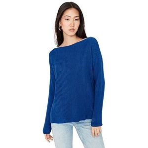 Trendyol Dames boothals Plain Relaxed Sweater Sweater, Blauw, S, Blauw, S