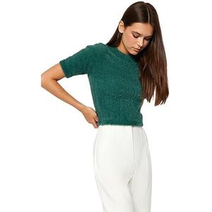 Trendyol Damesblouse met rechte korte mouwen, dark green, M