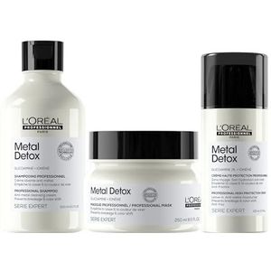 L’Oréal Professionnel, Routine Tegen Haarbreuk, Voor Gekleurd en Beschadigd Haar, Zuivert en Versterkt de Haarvezel, set met Shampoo, Masker en Leave-in Cream, Metal Detox