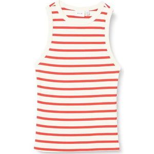 Vila VILIBENA O-hals S/L TOP, Eggnog/Stripes: poppy Red, L